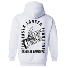 Load image into Gallery viewer, Fear Lasts Longer White Hooded Sweater