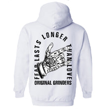 Load image into Gallery viewer, Fear Lasts Longer White Hooded Sweater

