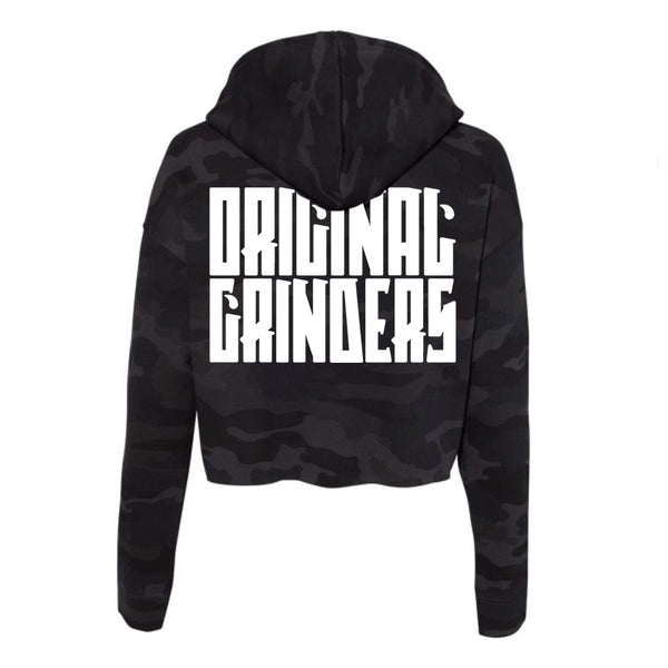 'Original Grinders' Black Camo Crop Hooded Sweater